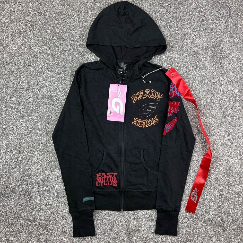 NWT Vintage Y2K Super G Hoodie Womens S Black Ready Action Hein Gericke Grunge - Picture 1 of 13